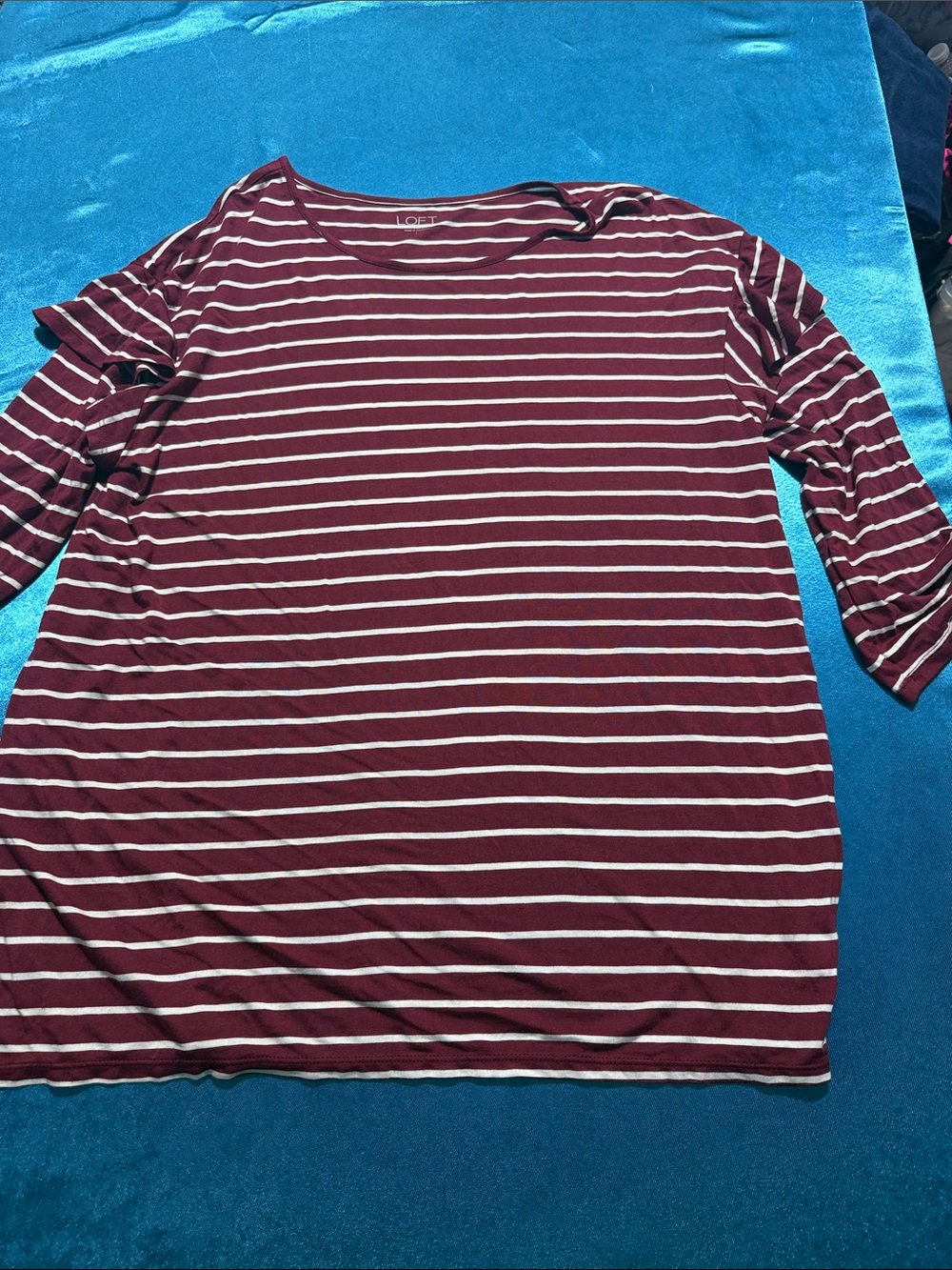 LOFT Burgundy and White Striped Long-Sleeve Tee